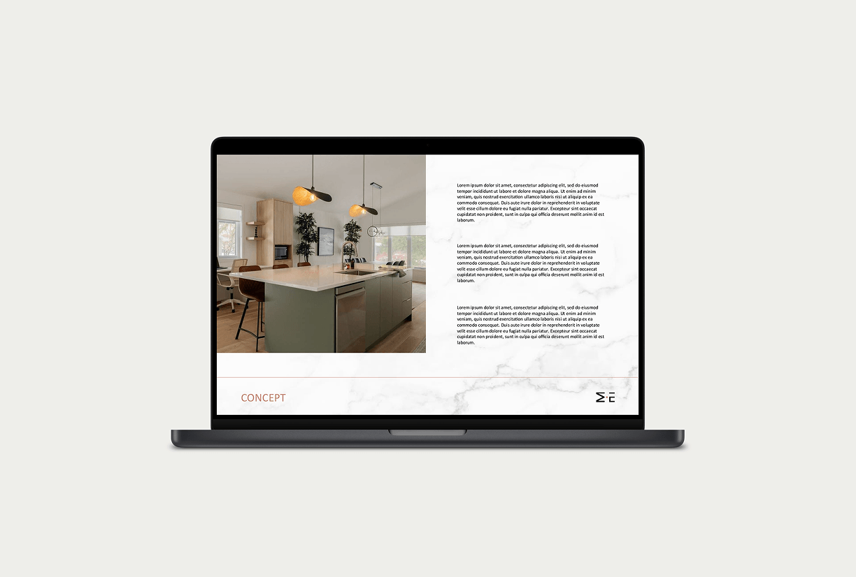 Présentation d'un concept d'aménagement intérieur réalisée pour M.EVE Design avec photos et descriptions du projet.