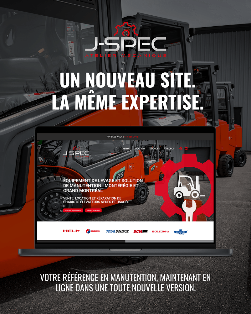 Publication Facebook annonçant le lancement du nouveau site web de J-SPEC Atelier Mécanique.
