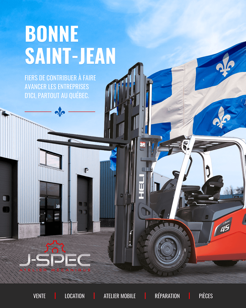 Publication Facebook créée pour souligner la fête nationale du Québec par J-SPEC Atelier Mécanique.